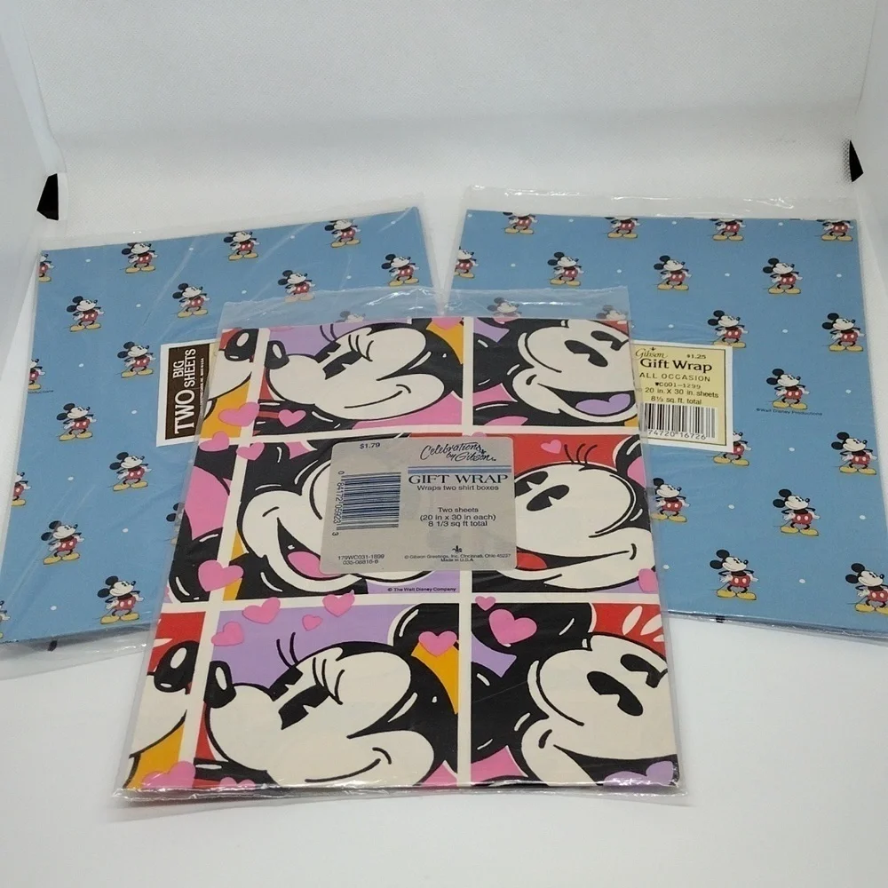 Vintage Gibson Mickey and Minnie‎ Mouse Wrapping Paper 3 Packs